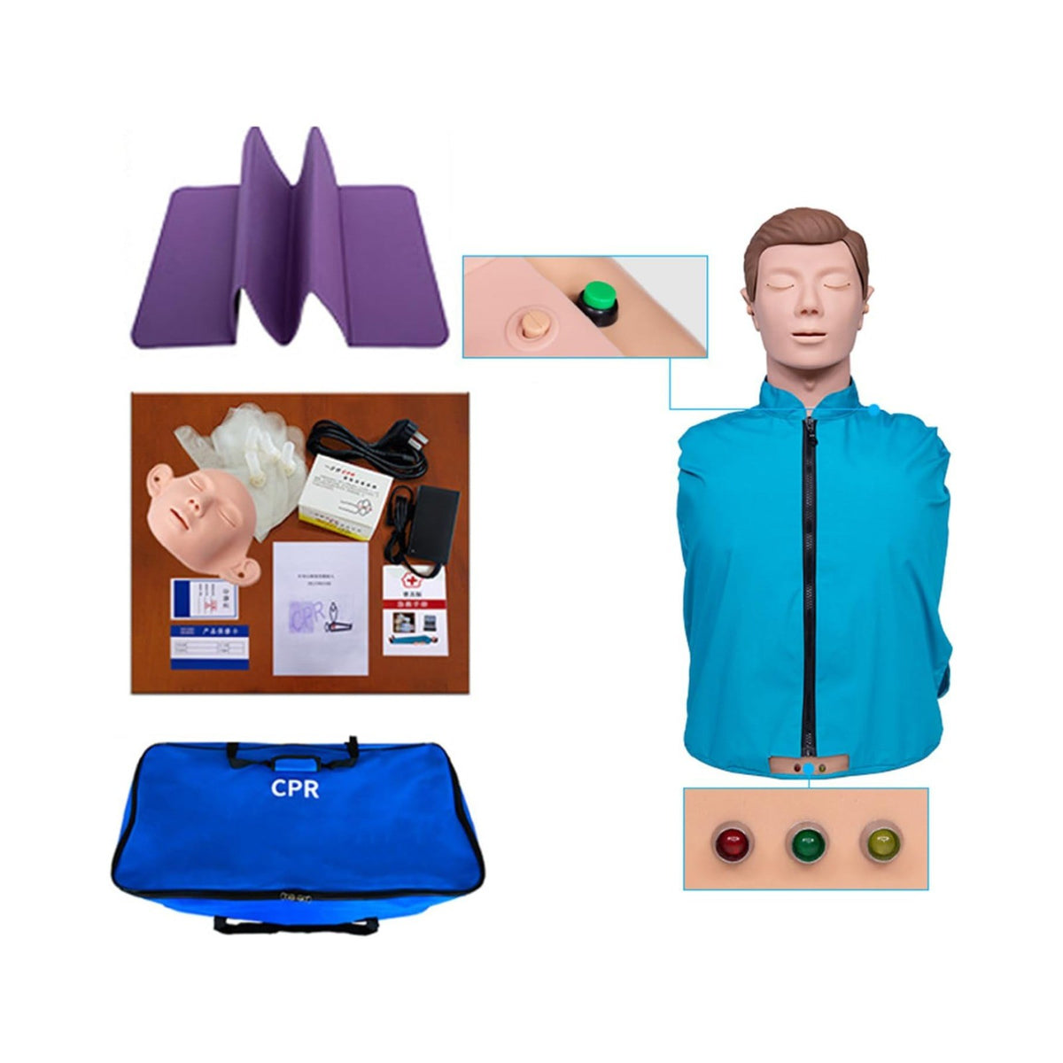 Half body adult CPR manikin with light indicator and sound feedback
