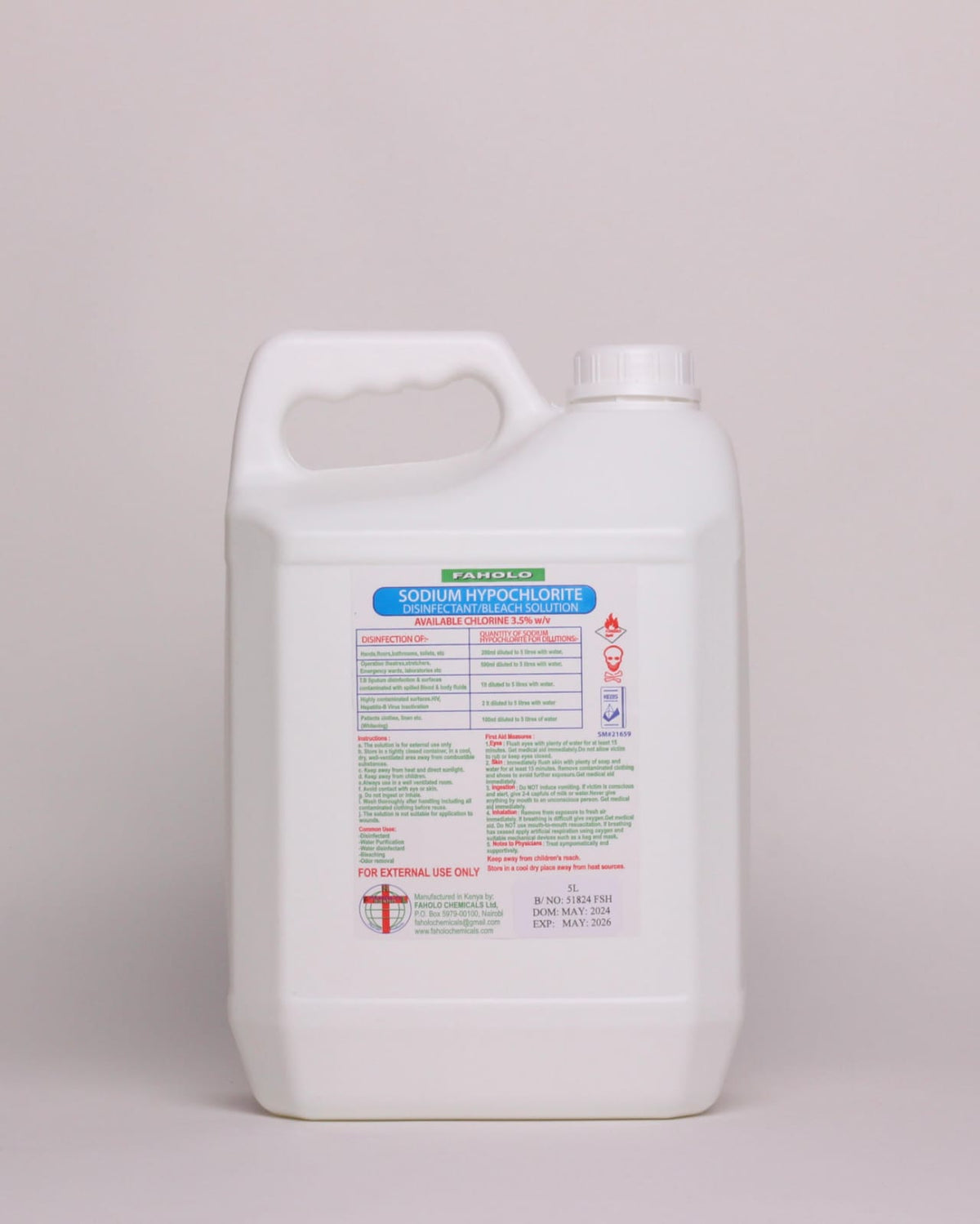 Sodium Hypochlorite 3.5 % 5L